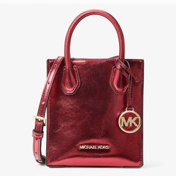🔹️Michael Kors🔹️ Mercer Extra-Small Patent Crossbody Bag Womens Crimson Purse - Picture 1 of 4